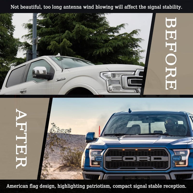 Turcee Car Bullet Antenna,Truck Exterior Decoration Accessories Car Vehicle Replacement Antenna Conpatible with Ford F150 RAM 1500 GMC Heavy Duty Pickup Trucks Accessories (New Upgrade Red-U.S. Flag)… - Image 5